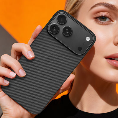 قاب موبایل فیبر کربن آرامید سفارشی با فریم فلزی برای آیفون 17 پرو مکس